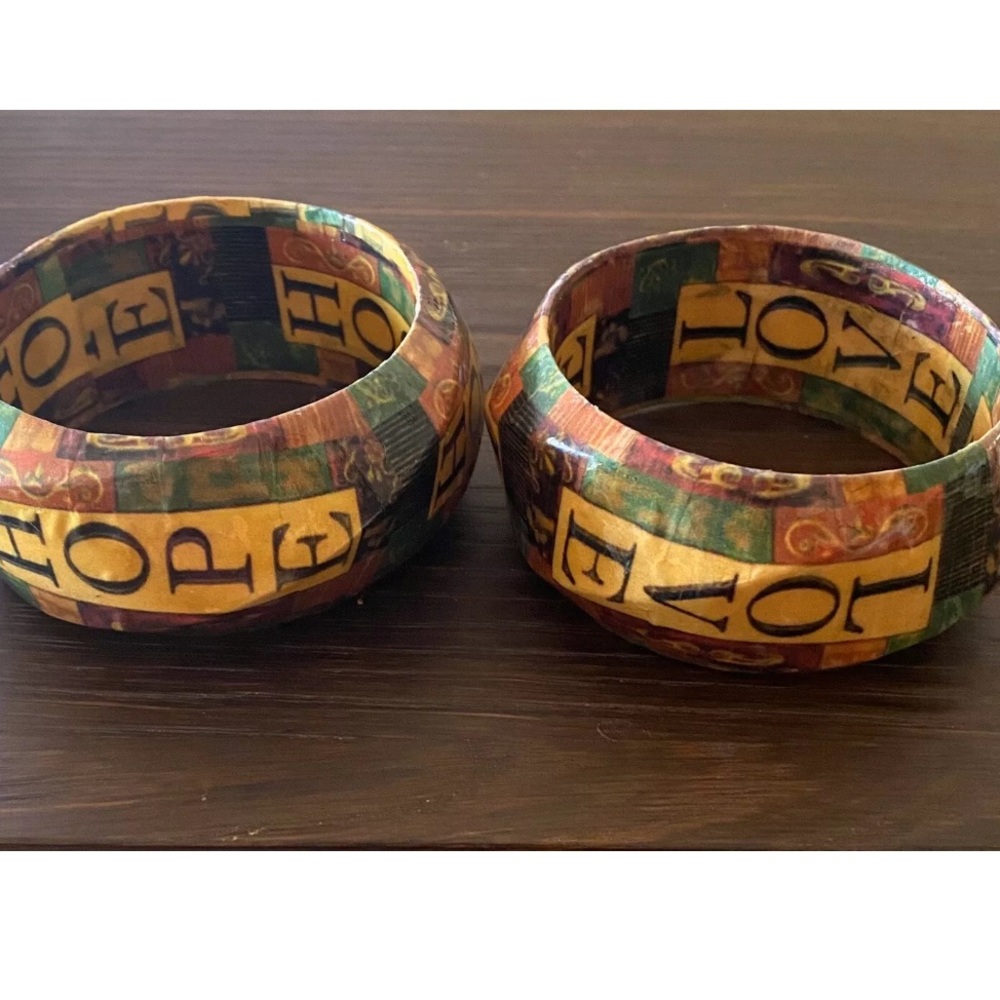 LOVE HOPE Wood Bangle Bracelet Decoupage